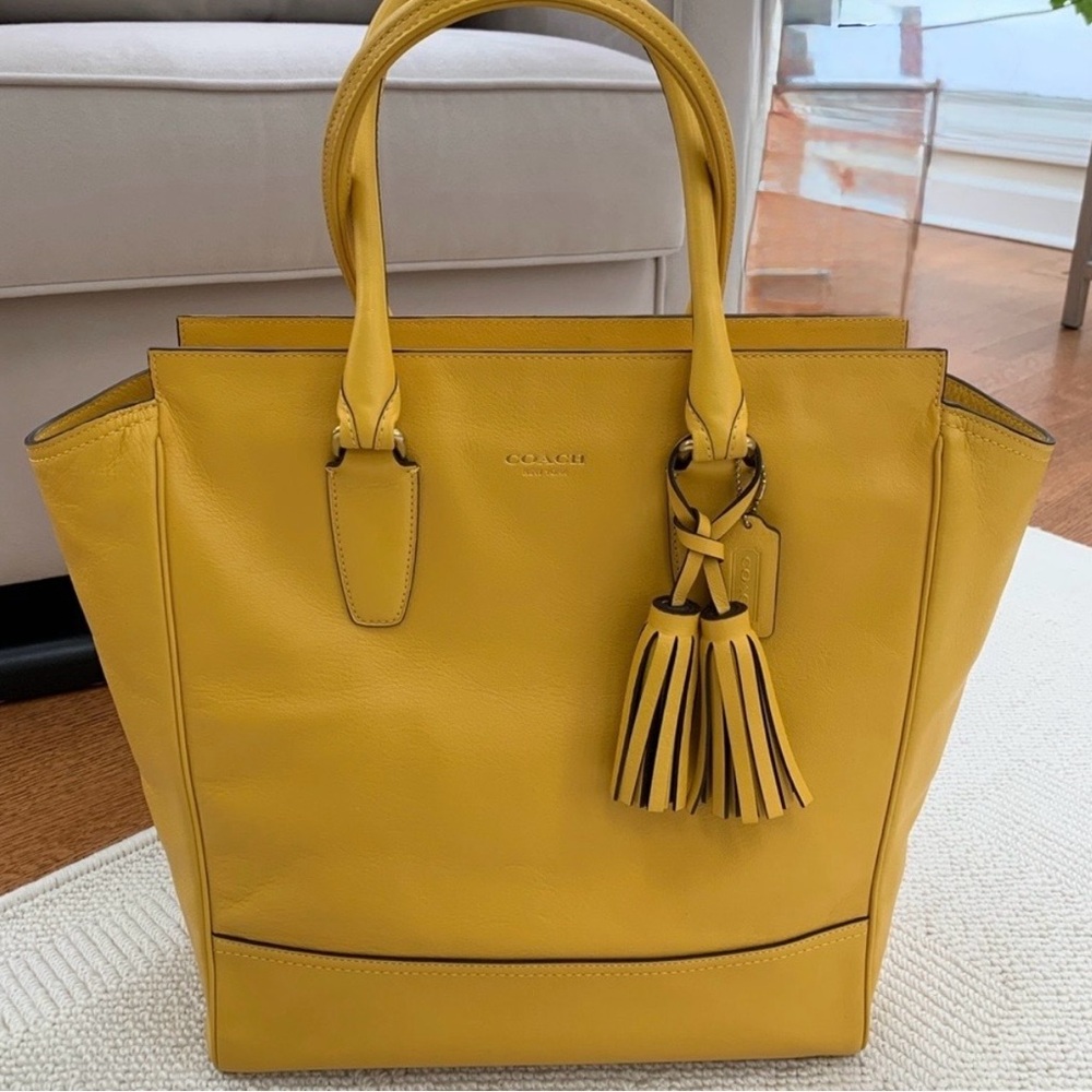 Coach Legacy Leather Tanner Tote Sunflower Yellow Tassel Bag
